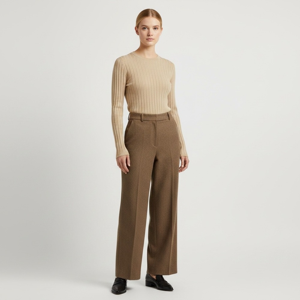 Vintage Neiman Marcus 100% Silk Capsule Quiet Luxury Ribbed Knit Sweater L Beige